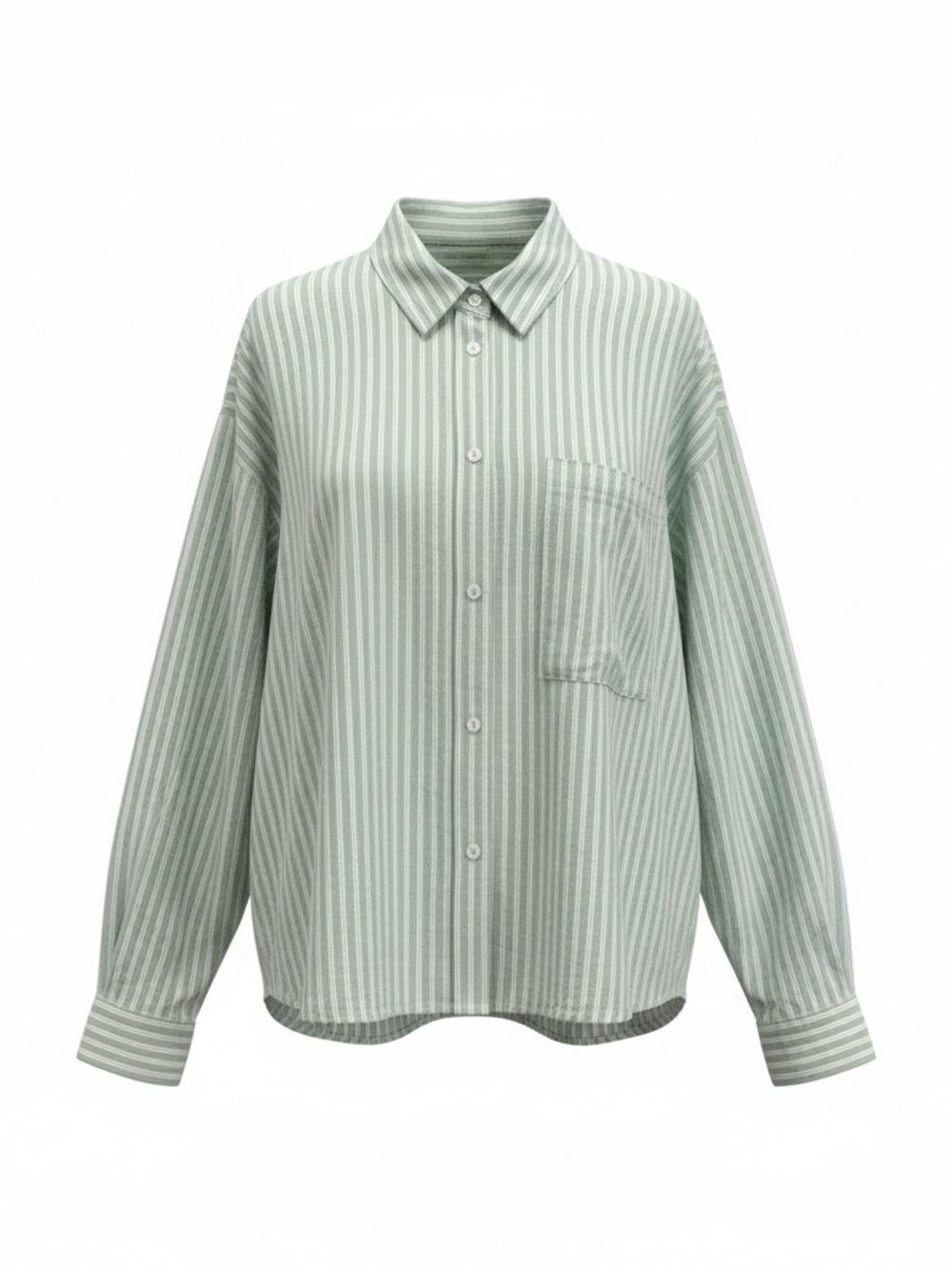 Old Navy Light Mint Green Striped Casual Cropped Button-Down Shirt